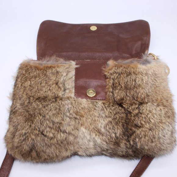 Michael Kors Shoulder Bag Purse Logo Satchel Brown Leather Rabbit Fur Messenger - Picture 3 of 12